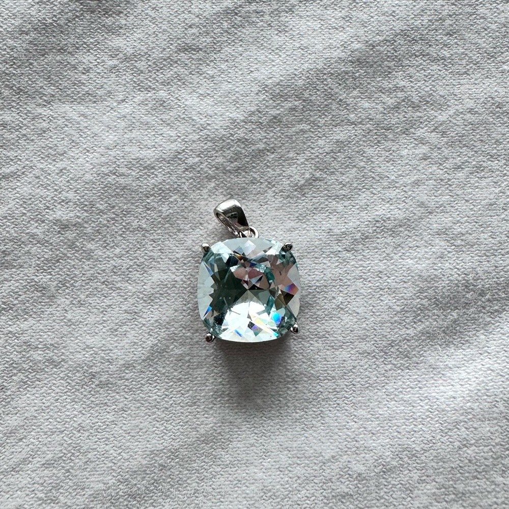Sterling Silver Blue Topaz / Aquamarine Cushion cut Square Necklace pendant